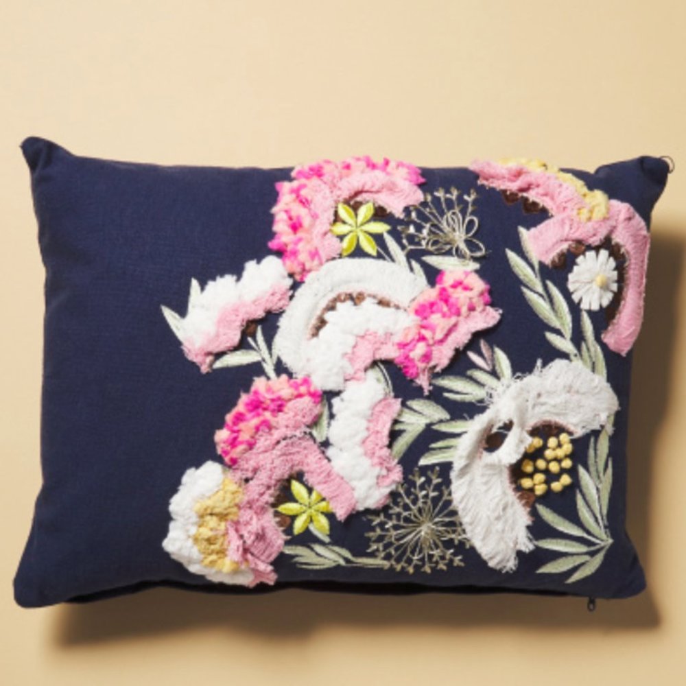 Magaschoni 100% cotton covered floral pillow - Dark Blue